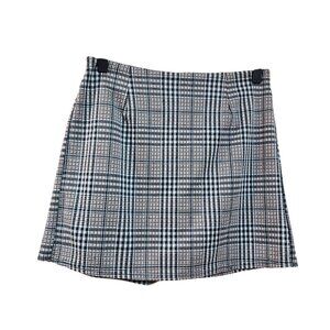 High-Waist Plaid Mini Skirt Shorts Black & Beige Checkered Pattern